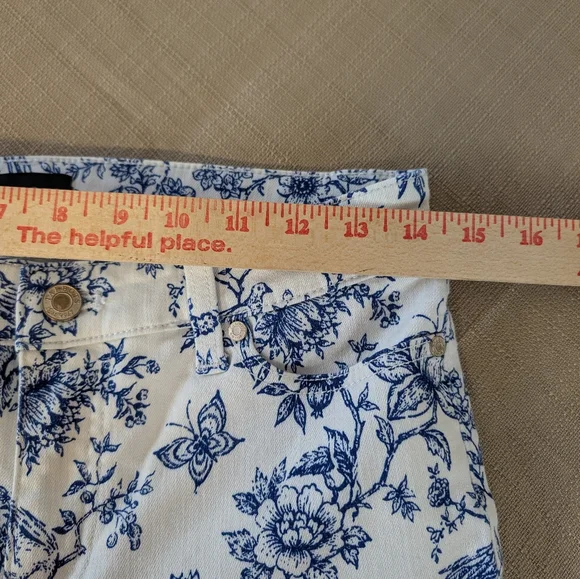 Talbots Size 4 Petite Slim Fit Blue Ankle White Floral Toile Print Skinny Jeans - Picture 5 of 8